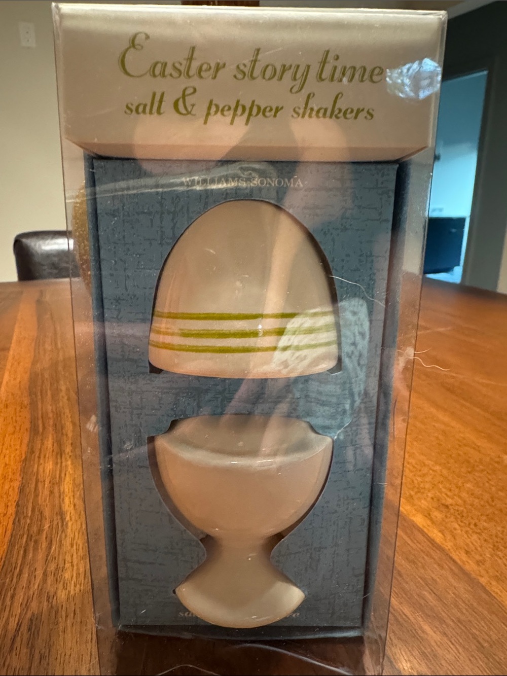 Pottery Barn Easter Story Time Salt & Pepper Shakers in White with Green Stripes